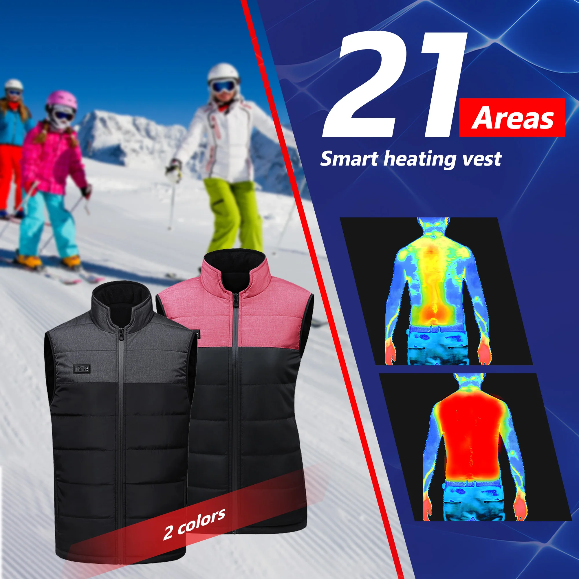 New Heating Vest Color stitching 21 Electric Heating suit Women Flexible Thermal Winter Warm Outdoor vest