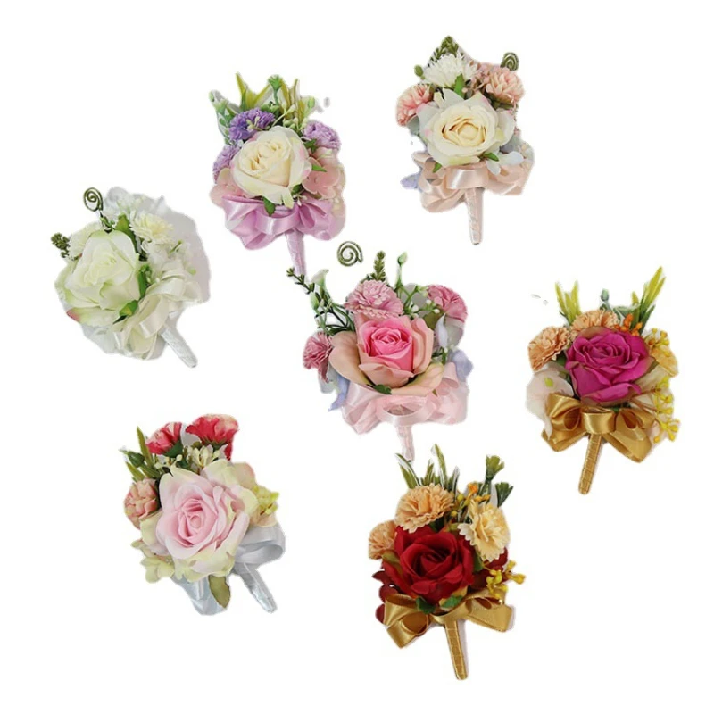 Bruiloft Zoete Hot Rozen Bloem Stof Planten Broches Roze Kleurrijke Mannen Pin Bruidegom Bruiloft Diner Corsage Pak Accessoire