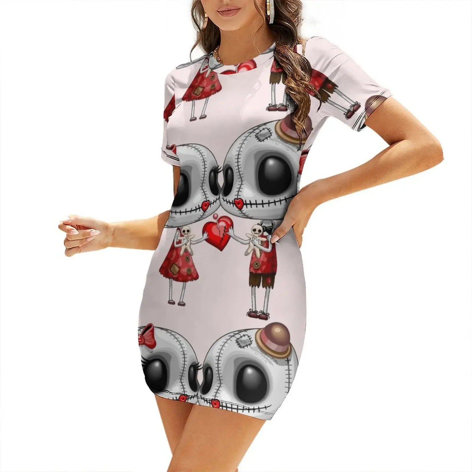 

Voodoo Dolls kiss in Love Cute Characters Short-Sleeved Dress Female clothing Women's clothing