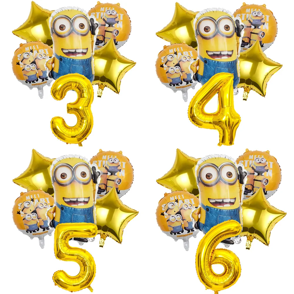 6 uds. De globos para Fiesta Temática de dibujos animados de Minions, suministros de decoración para fiesta de cumpleaños para niños, regalos de decoración caseros para vacaciones, decoración para fiesta familiar