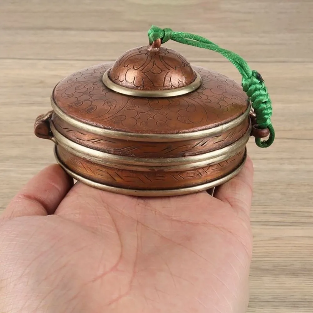 Vintage Copper Tinkle Bell Storage Box Portable Nepalese Hand-carved Tinkle Bell Boxes Musical Instruments Accessories