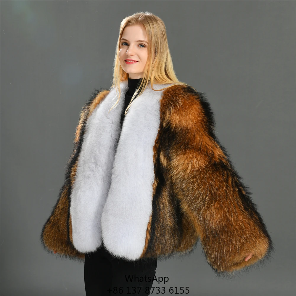 

Модное женское пальто из натурального меха лисы, зимнее пальто, женская куртка из натурального меха лисы