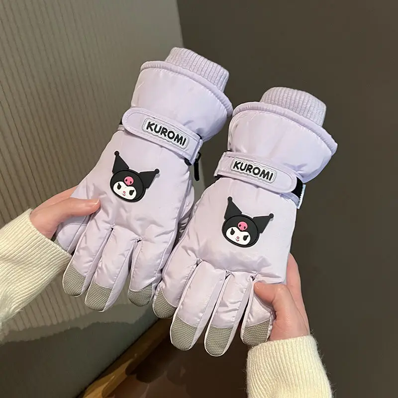 

New Sanrio Kuromi Ski Gloves Women's Fall and Winter Thickened Fleece Cotton Cycling Windproof Warm Cartoon Can Touch Screen