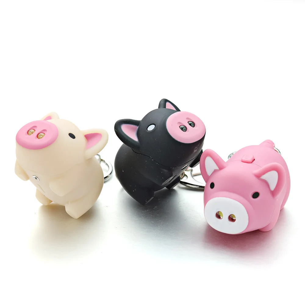 Pretty  1Pc Cartoon Pig Led Keychains with Unique Sound Flashlight Chic Creative Kids Toys Keyrings Chains Child Gift DK380