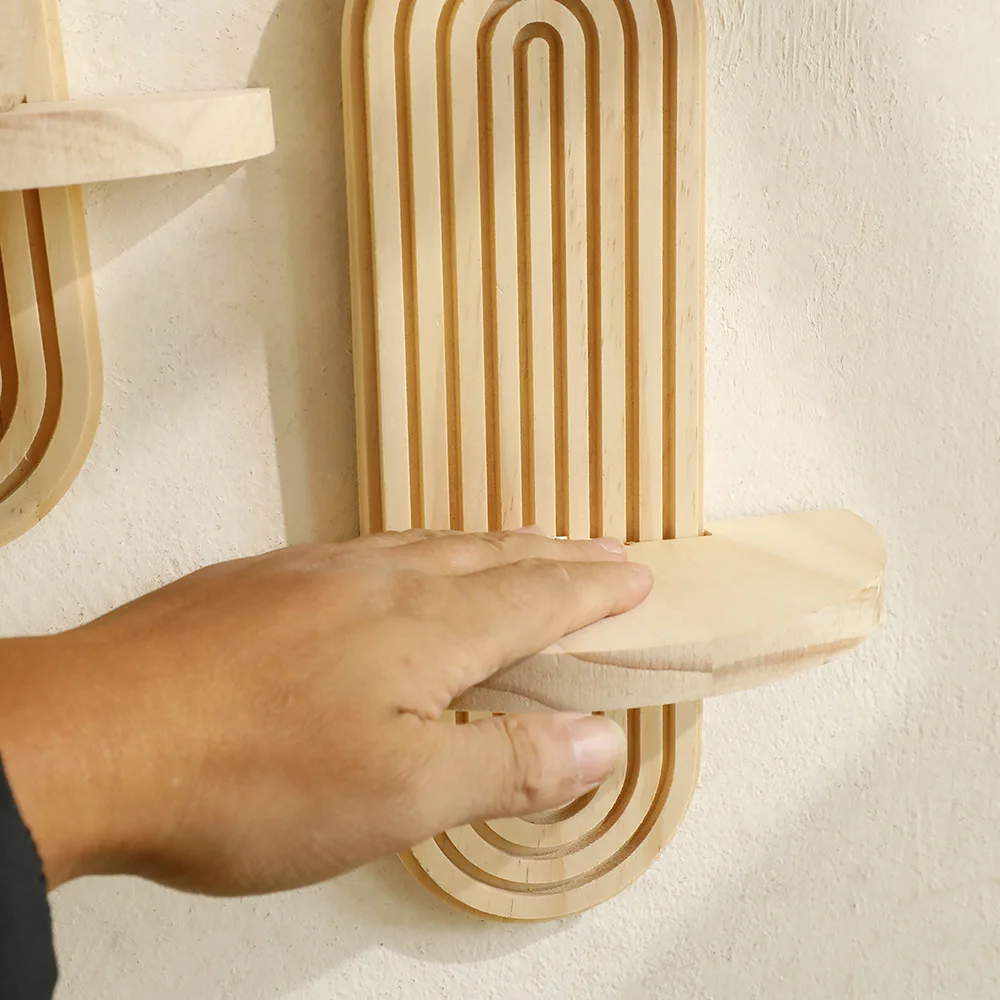 قطعة واحدة من أرفف خشبية مثبتة على الحائط، رف على طراز بوهو، ديكور منزلي حديث لغرفة المعيشة، ديكور عرض الحمام