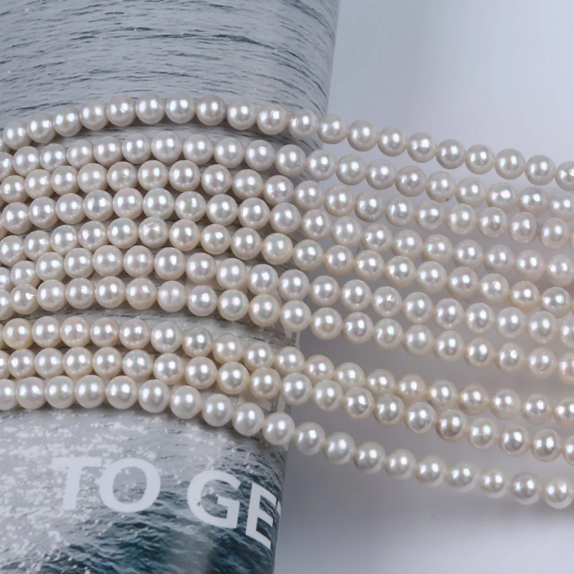 6-7mm inlaid pearl round natural white strong light slightly flawed round freshwater pearl string DIY material