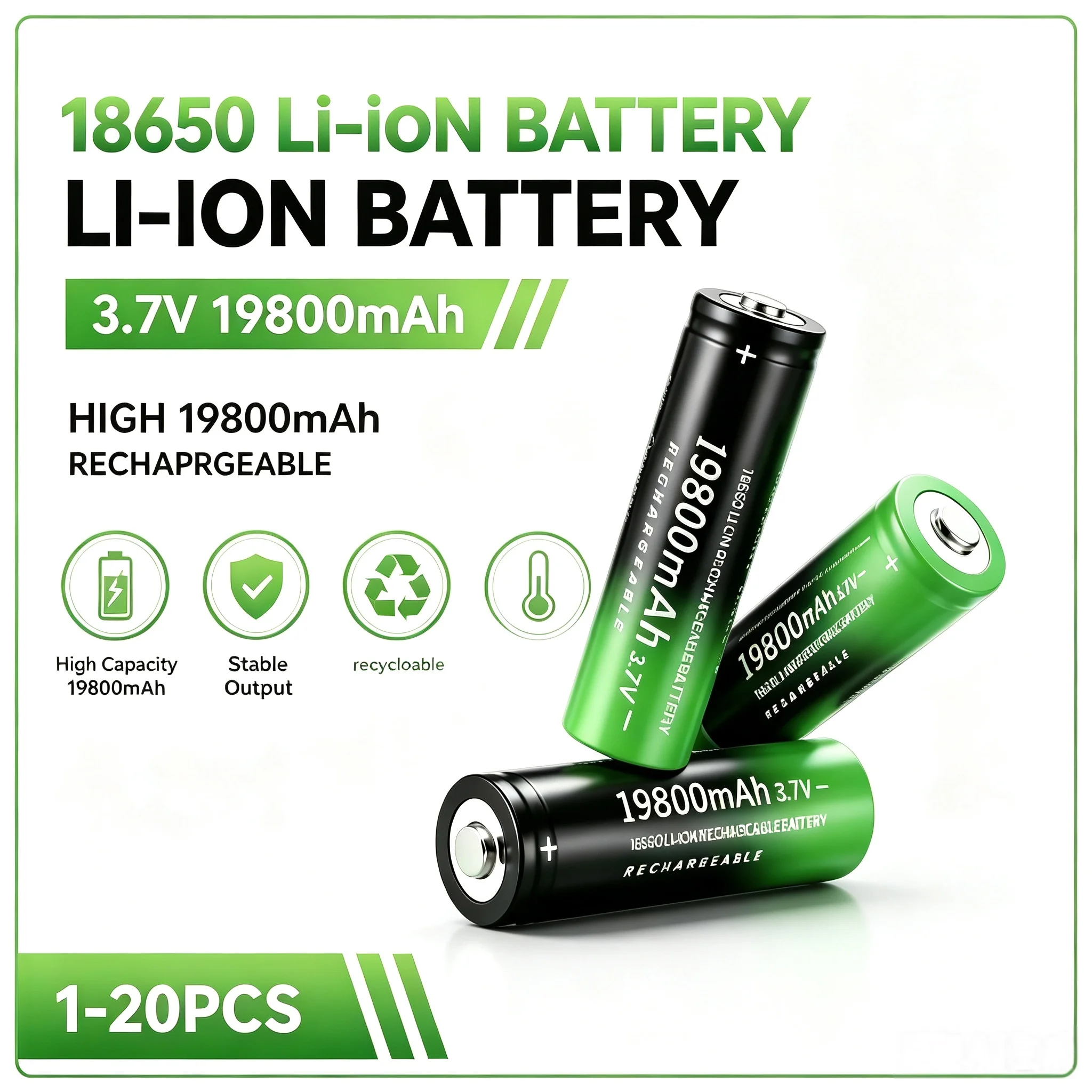 18650 Rechargeable Lithium Battery 3.7V 19800mAh High Capacity Li-ion Cell For LED Flashlight Torch Headlamp Power Bank Camera