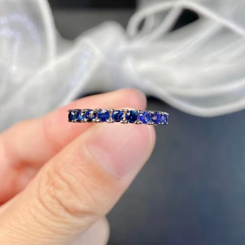Classic Half Eternity Sapphire Ring 925 Silver 9 Pieces 2mm Total 0.5ct Natural Sapphire Silver Ring for Daily Wear