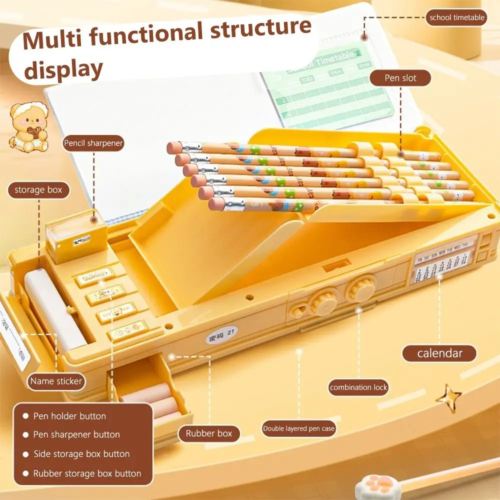 

Многофункциональный двухслойный пенал большой емкости с кодовым замком, коробка для канцелярских принадлежностей, органайзер для канцелярских принадлежностей, школьный офис