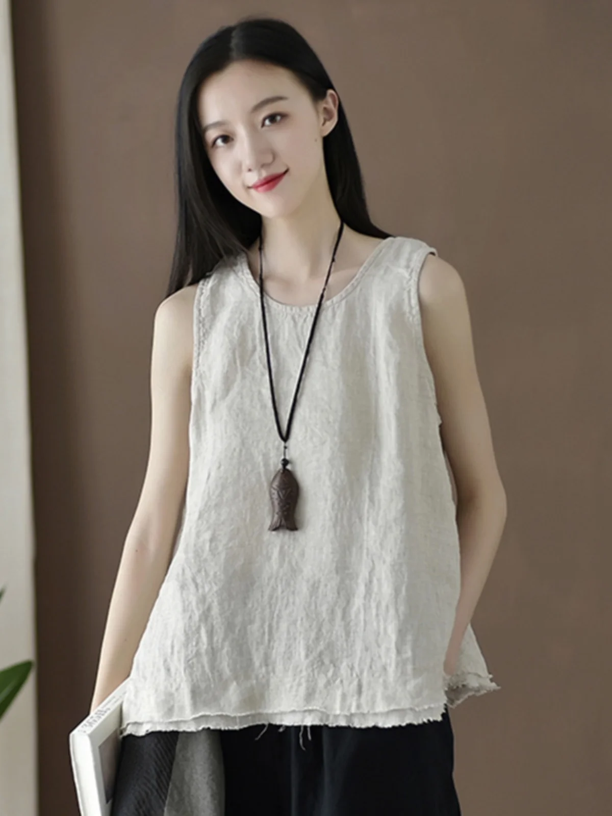 Cotton Linen Tank Top Women Summer New Artistic Simple Outerwear Linen Frayed Strap Top Versatile Base Layer Small Tank Top