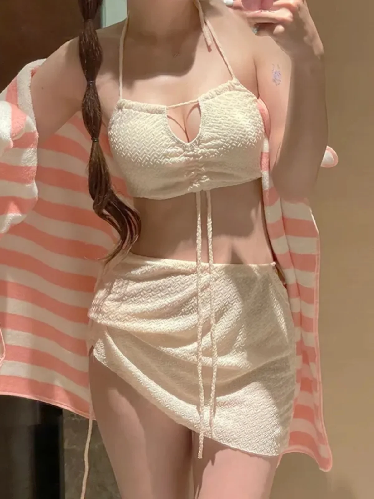 

2026 New Sexy Bikini Tee-piece Set Women's Swimsuit Pure Desire Sle Spicy Girl Beachwear with Chest Pad No Steel Support