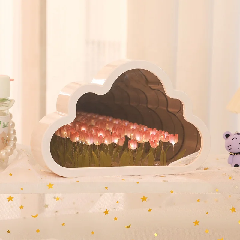 Led light up espelho decorações de casamento mães presente do dia dos namorados diy luzes da noite candeeiros de mesa tulipa artificial