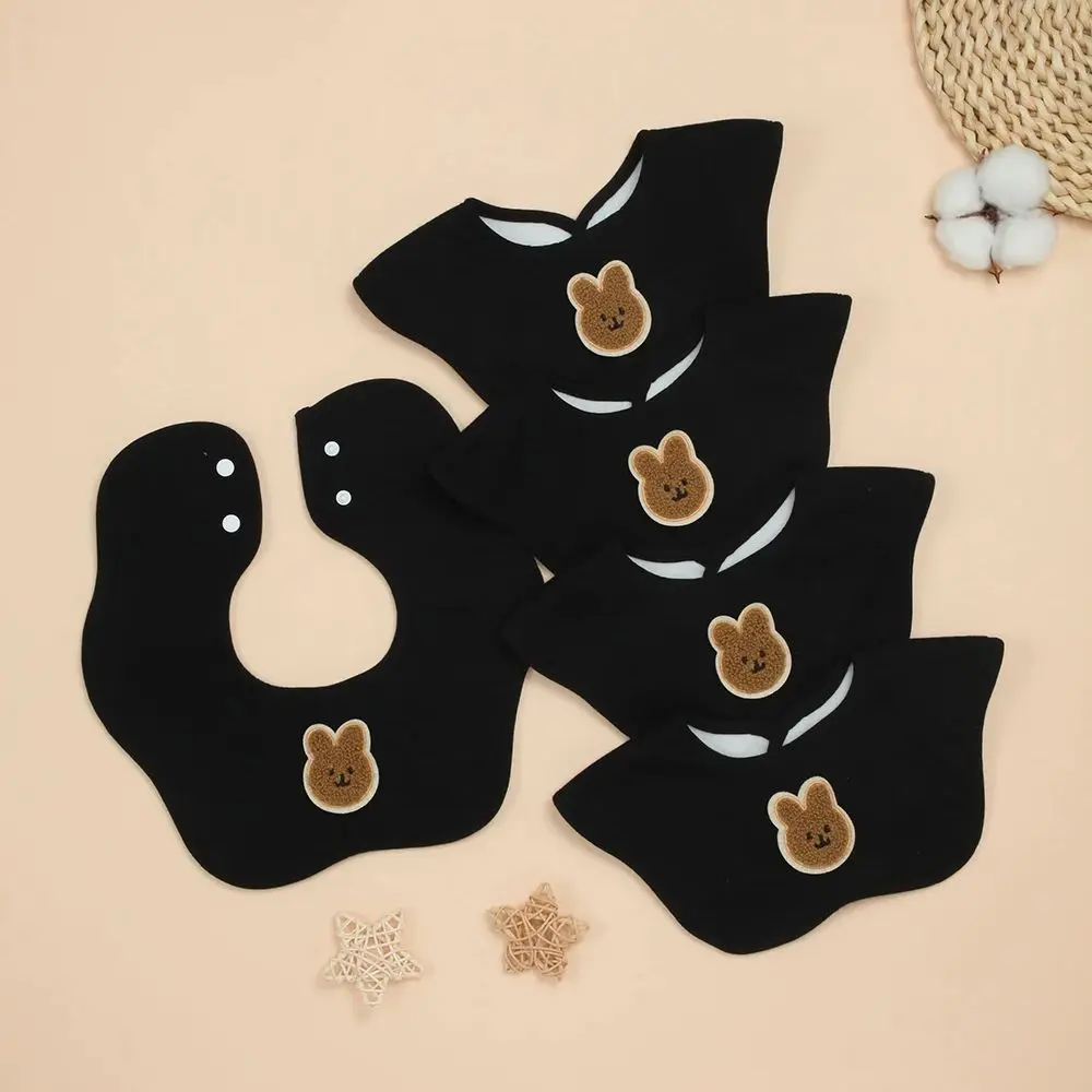 

Набор из 5 штук: Детские нагрудники для новорожденных, гипоаллергенные, однотонные, с регулируемой застежкой, мягкие, впитывающие, с рюшами (черные)