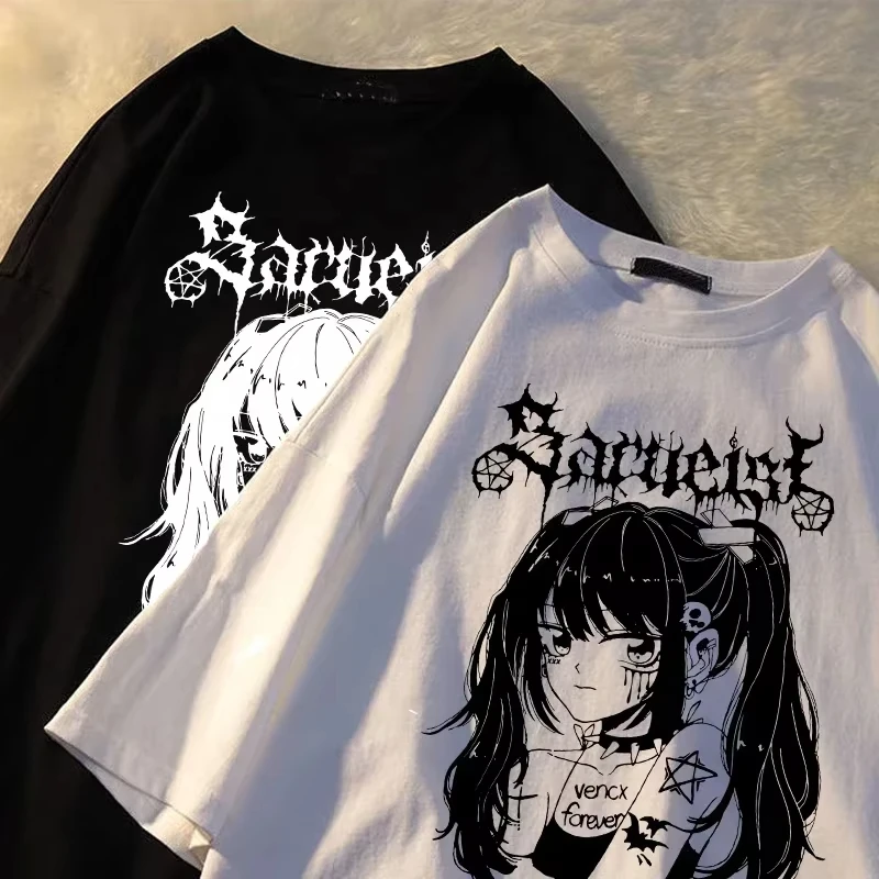 

Floral Print T-Shirt Soft Breathable Casual Comfortable Oversized Graphic Print Anime Style Japanese Streetwear Unisex Tshirt