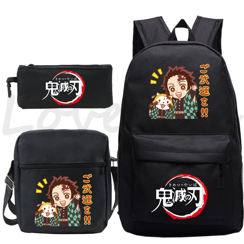 Anime Demon Slayer Kamado Tanjiro Backpack 3pcs/set Boys Girls Students Top Quality Bookbag Funny Cartoon Children School Bags