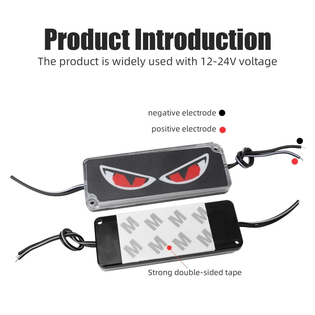 12-24V LED Flash Strobe Warning Light Devil Eyes Rear Brake Taillight Motorcycle License Plate Light Double-sided Adhesive Light