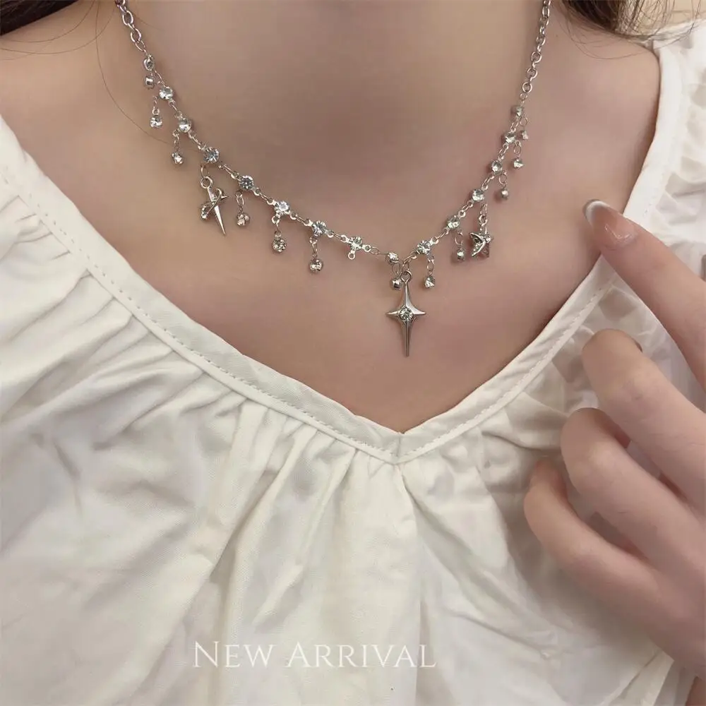 

Trendy Cross Crystal Zircon Pendant Tassel Necklace for Women Girls Clavicle Chain Accessories Aesthetic Y2K Jewelry Чокер