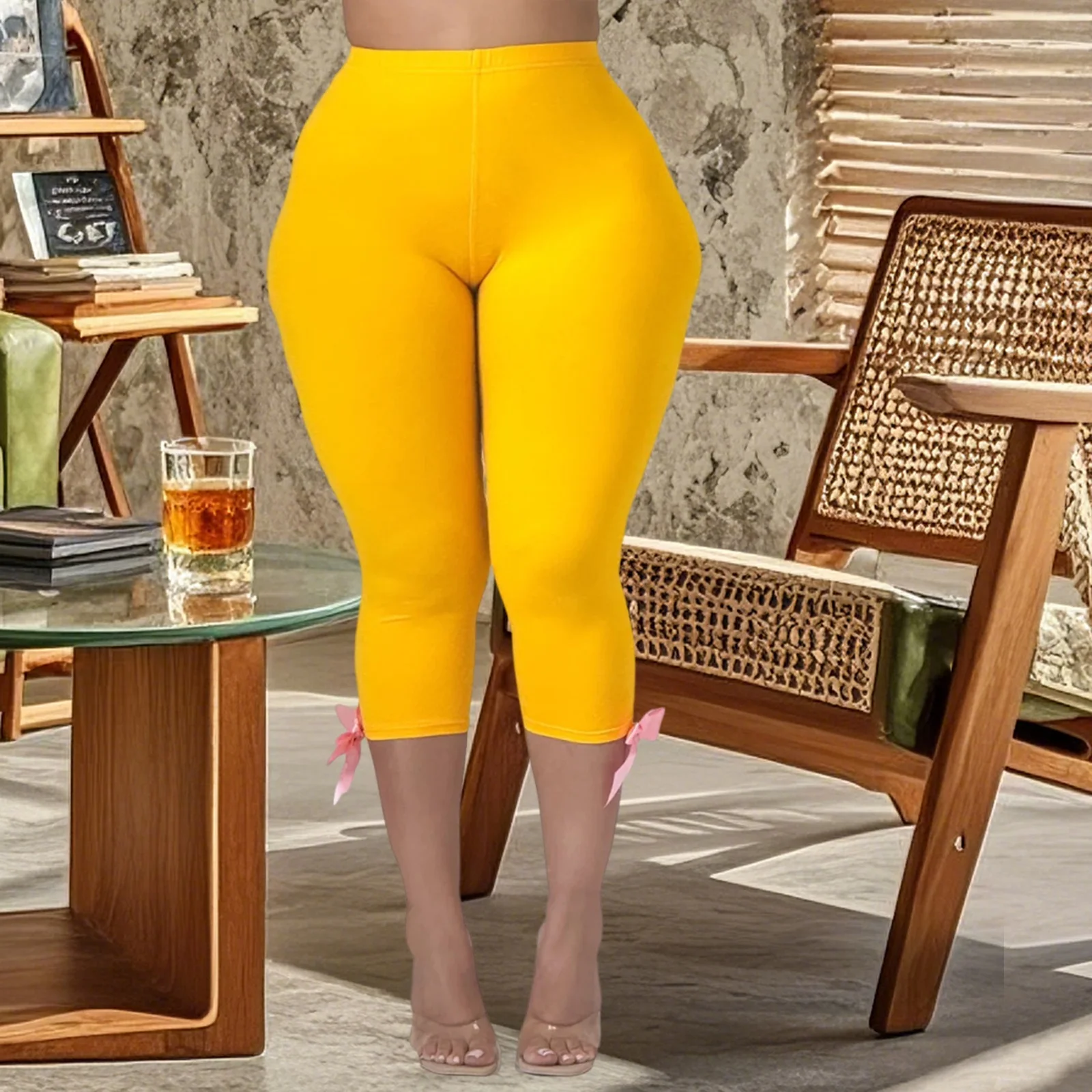 Pantalon Capri pour femmes avec nœud 3D, collants longs et courts, Leggings de travail décontractés pour le bureau en plein air