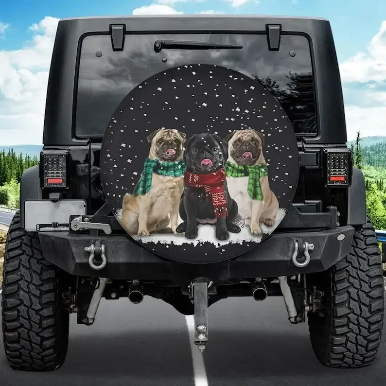 

Pug Dog Christmas, Snow Christmas, Spare Tire Cover, Kitchen Decor, Dog Owners Gift Fbsp160911