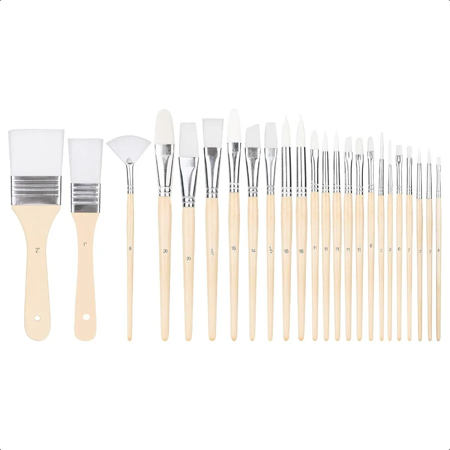 

Basics Multishaped Polyester Paint Brushes for for Acrylic Oil Watercolor Gouache 24 count Different Sizes Wood Color