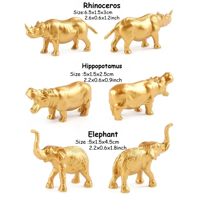 Figurines d'animaux dorés pour décor de fête préChristophe, jouets d'Auckland, safari, zoo, jungle, océan sauvage, mer, animaux marins, fête d'anniversaire