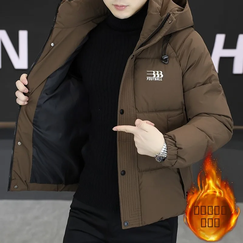

Men's Winter Thiened Warm Cotton Jaet Hooded Bread Sle Coat Large Size Casual Cleanfit Stand Length Long Sve