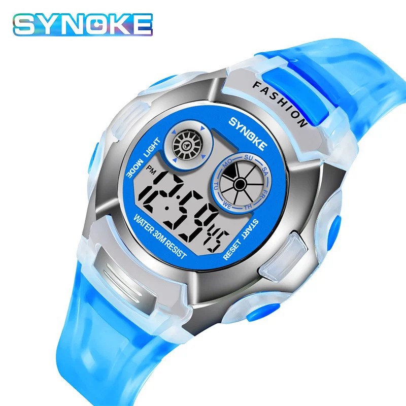 Kids Children\'s Watch Digital WristWatch For Boy Girl Waterproof Sports LED Watches waterproof Luminous Clock Gift SYNOKE 9034