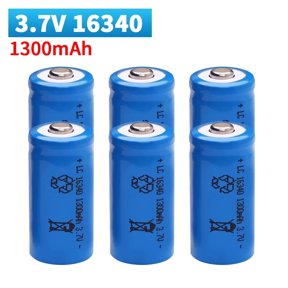 3.7V 1300mAh 16340 Battery Li-ion Rechargeable Batteries CR123A LC16340 Battery for Laser Pen LED Flashlight Headlamp Cell