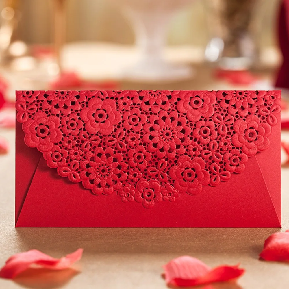

6pcs Laser Engraving Chinese Red Envelopes Hollow Rectangular Lucky Money Bag Three-dimensional Embossed HongBao Housewarming