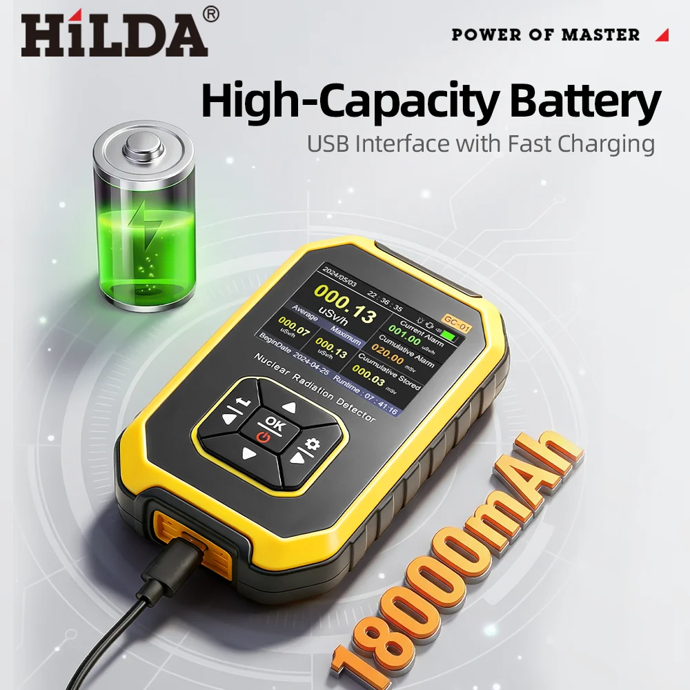 HILDA High Sensitivity GC-01 Radiation Dosimeter Geiger Counter Nuclear Radiation Detector Monitor Rechargeable Radiation Meter