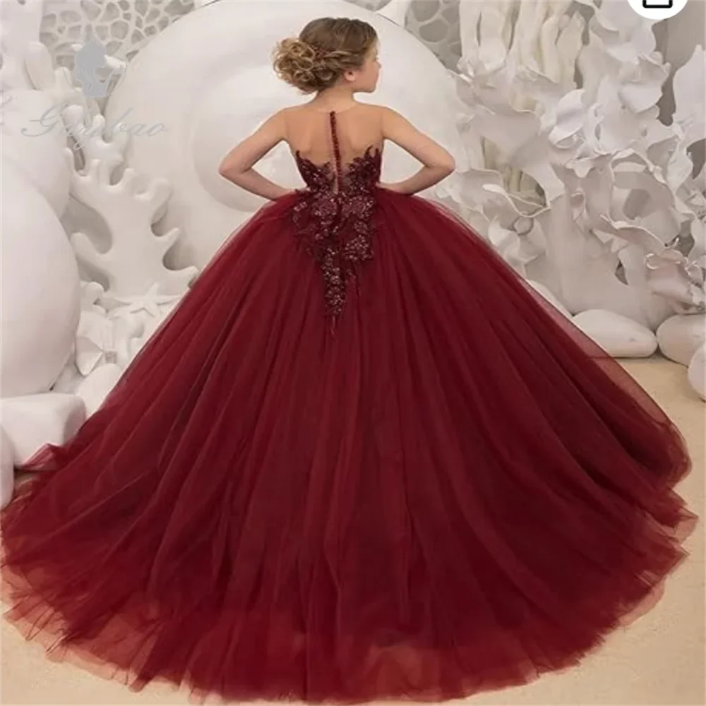 

Tulle Flower Girl Dress for Wedding Lace Applique Princess Sleeveless Pageant Dresses Long Party Ball Gown 2025 New Customized