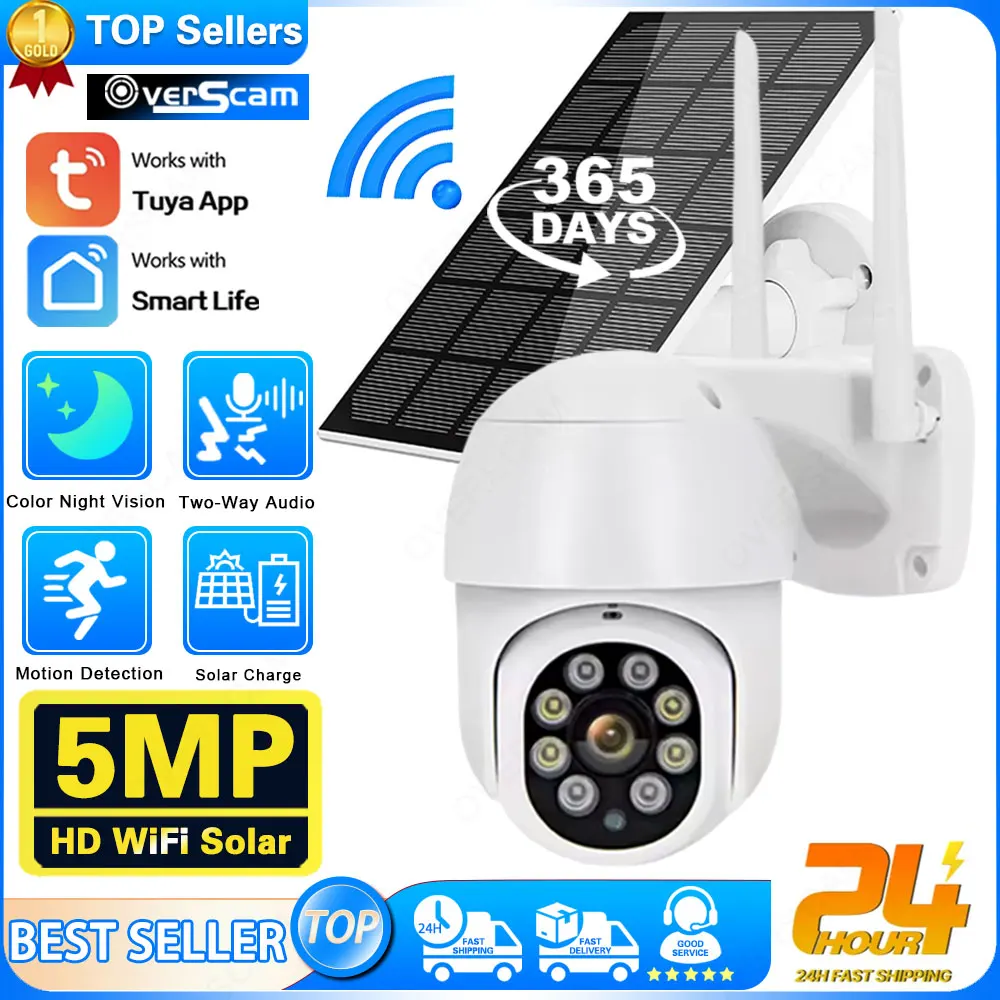 

Solar Camera WIFI Outdoor 5MP HD Wireless Security CCTV Waterproof Night Vision PIR Human Detect PTZ with Solar Panel Tuya APP