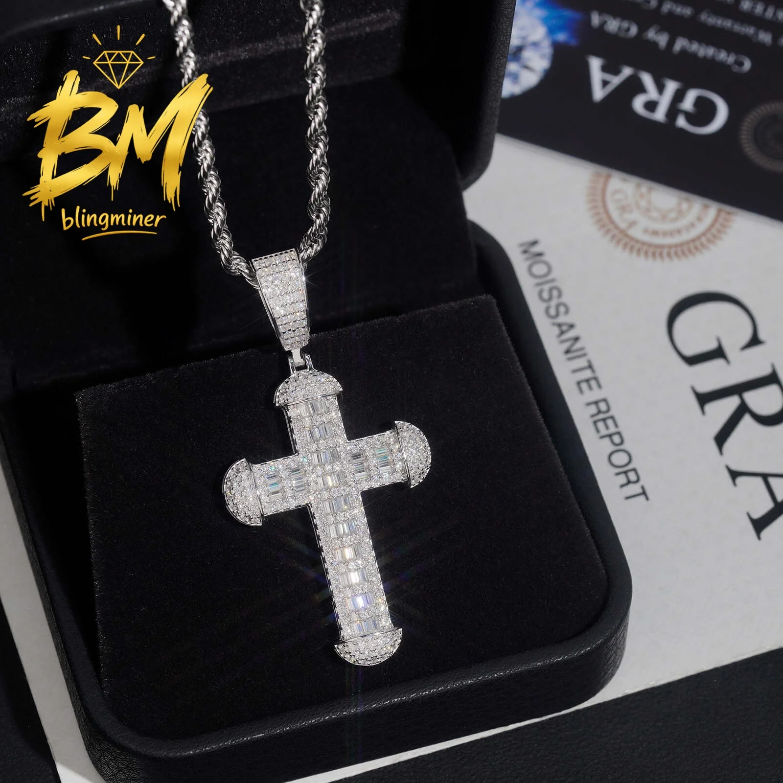 Blingminer Hip Hop Cross VVS Moissanite Pendant For Men Women S925 Silver Pendants Jewelry Pass Diamonds Tester GRA Free Shippin