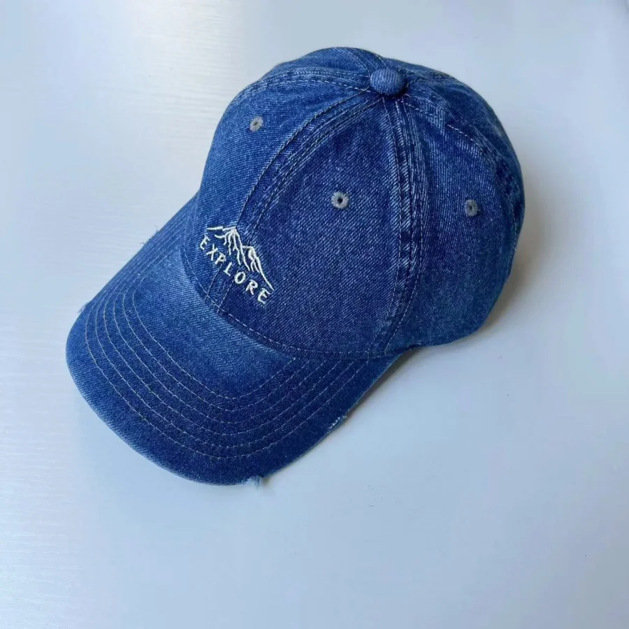 1 Denim Baseball Cap with Letter Embroidery, Adjustable Peaked Cap, Outdoor Sun Protection Hat, Unisex