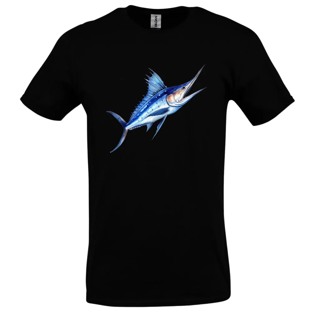 Marlin fishing t-shirt mens size S,M,L,XL short sleeve black graphicAnime Pattern Pure Cotton