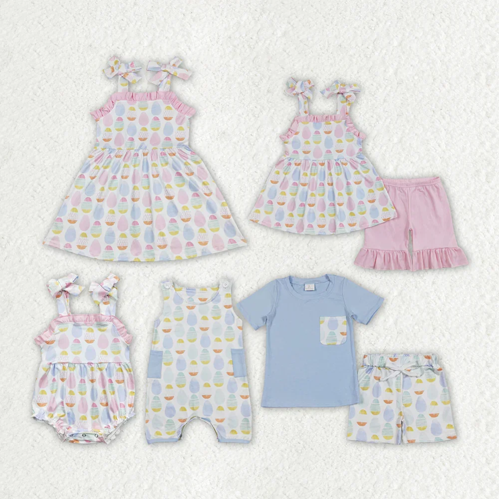 GSSO0559 Wholesale baby rompers matching Summer kids clothes girl easter sleeveless shorts suit Boutique baby girl clothes sets
