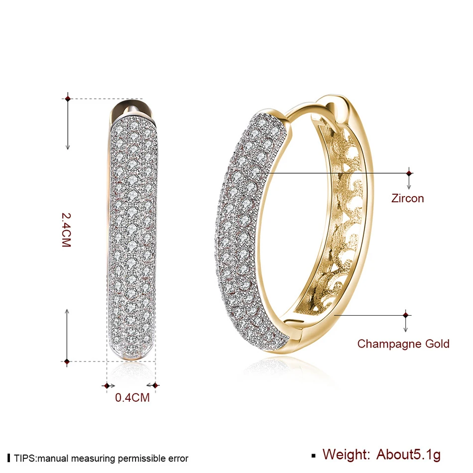 ALIZERO 925 Sterling Silver 18K Gold Shiny Zircon Hoop Earrings For Women Fashion Party Wedding Luxury Accessories Charm Jewelry