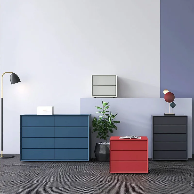 Italian minimalist eight-bucket cabinet, paint storage, dining side cabinet, simple modern living room, Nordic solid wood