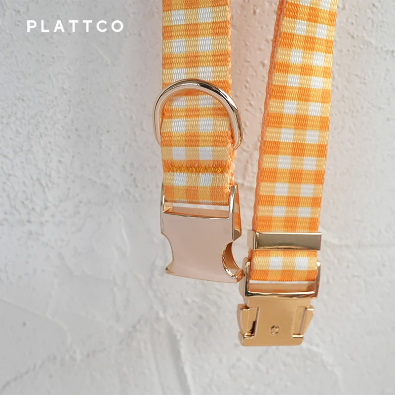 PLATTCO unique design dog collar print BUTTER PLAID pattern with high quality light color zinc alloy buckle 5 size PDC307G