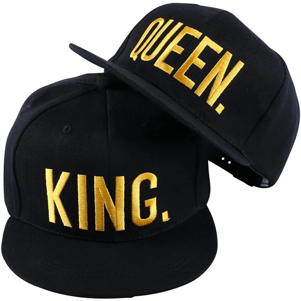 

King and Queen 3D Embroidered Baseball Hats Couples Snapback Caps Hip Hop Style Flat Bill Hats Adjustable Size cap for women