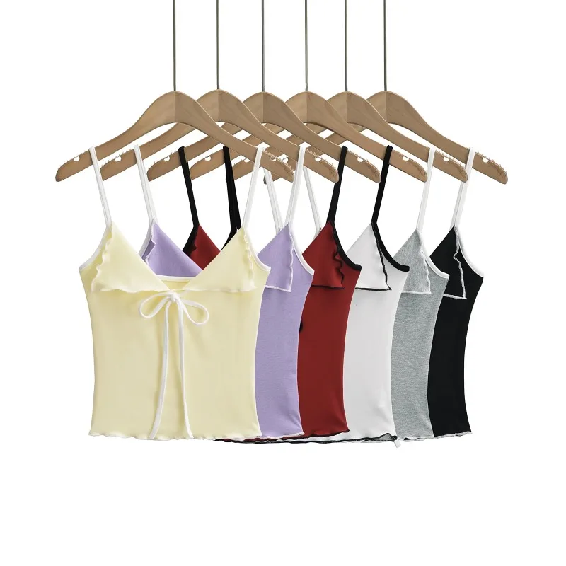 Bow Rope V-neck Sleeveless Women Tank Crop Vests Summer New Sexy Women's Sling