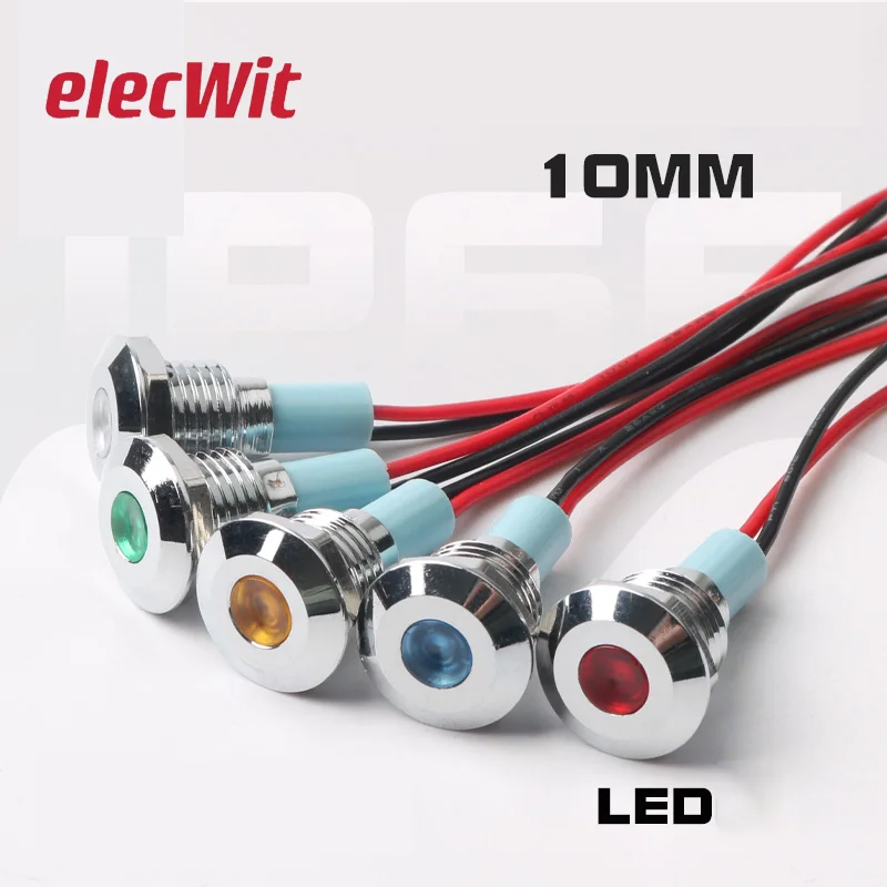 

5pcs 10mm Metal Indicator Light With 15cm Cord Power Signal Light DC AC Waterproof Monochrome Two-color 6V12V24V