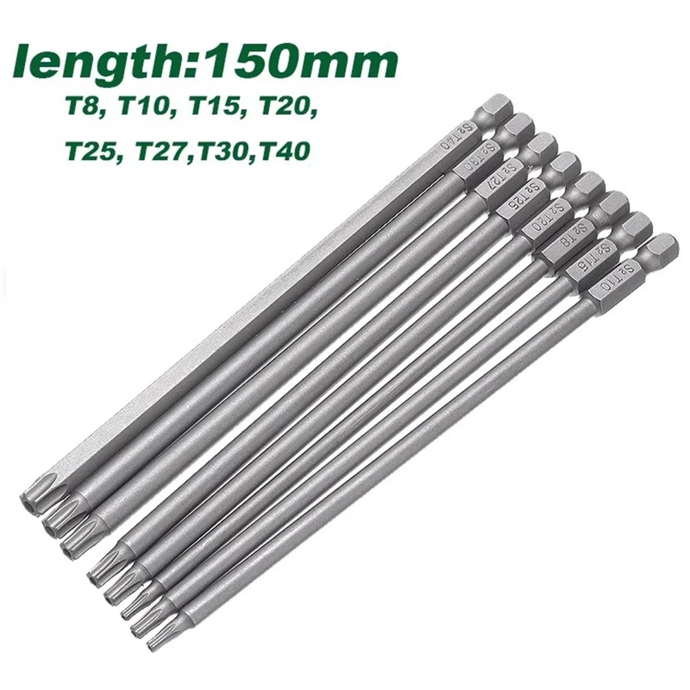 

8pcs 150mm Long Torx Screwdriver Bit Set Alloy Steel Hollow Screwdriver 1/4 Inch Hex Magnetic Screwdriver Screw Driver Bits Tool