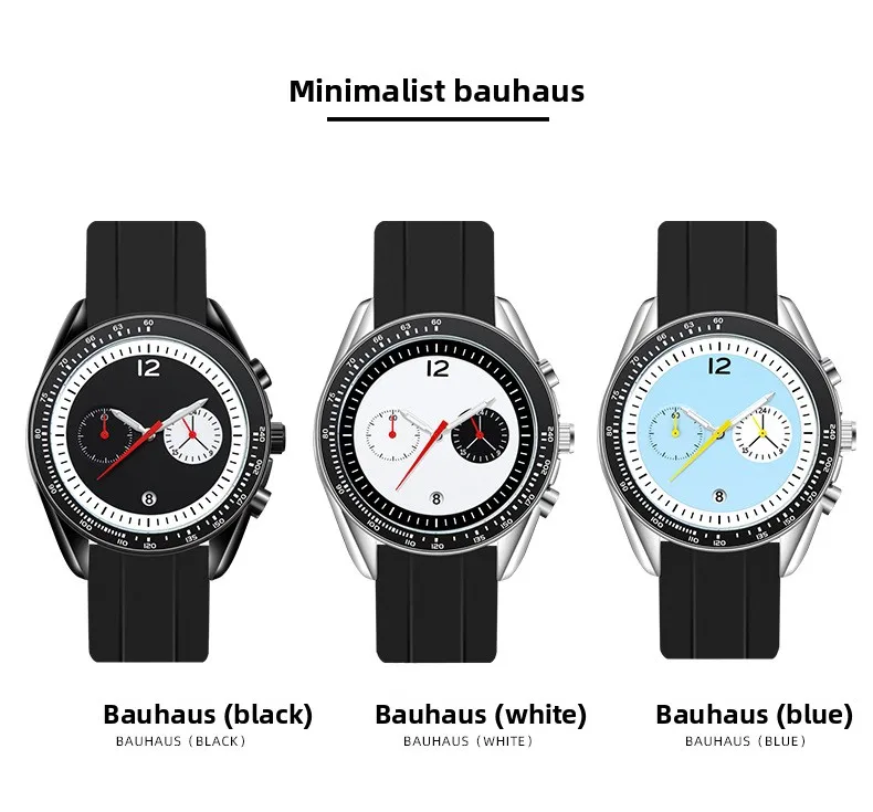 Bauhaus Design Simple Multifunctional Quartz Watch Men Unique Moon Phases Chronograph Couple Watches Calendar Student Wristwatch