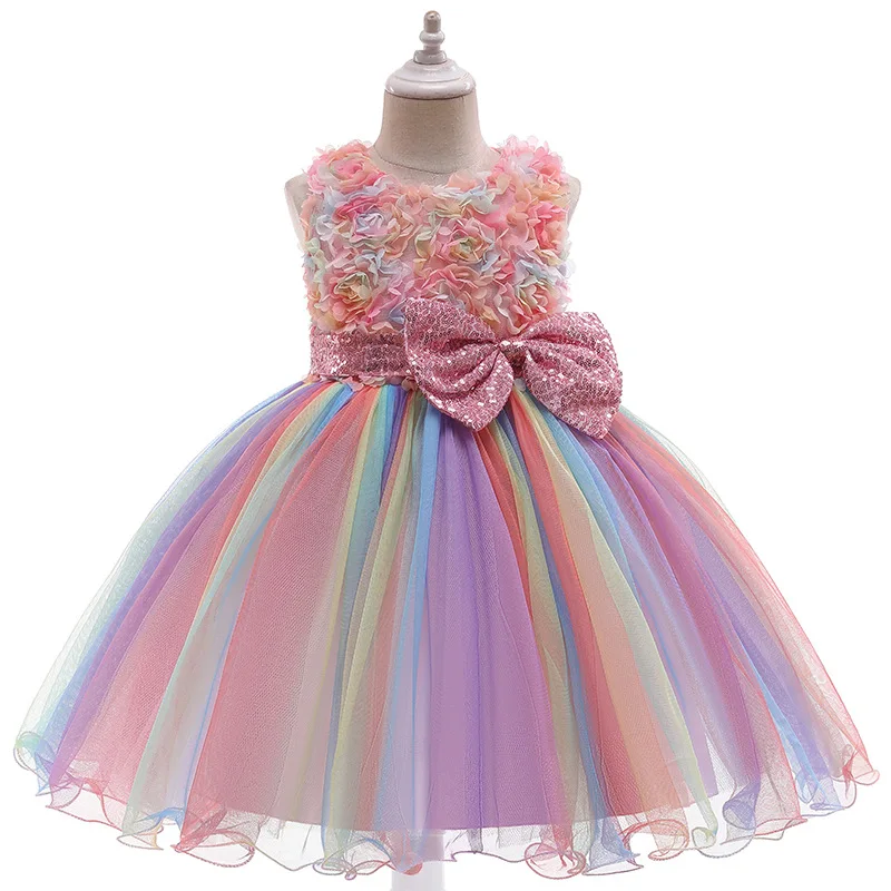 Baby Girl Dress 1-10 Year Girls Dress Flower Sleeveless Princess Dress Dress Sequin Bow Mesh Tutu Dress Birthday Party Dress