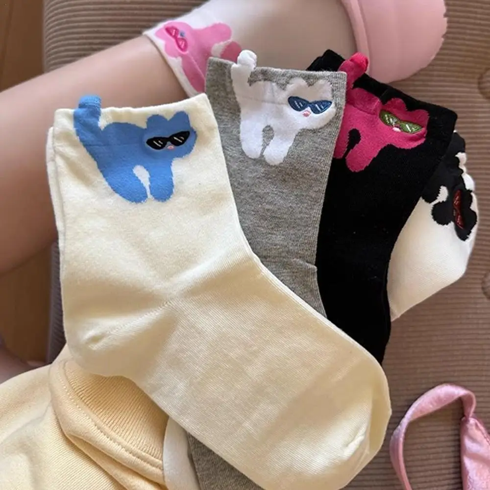 

5 пар женских носков с кошачьими узорами, милые, уникальные, забавные, удобные, впитывающие влагу
