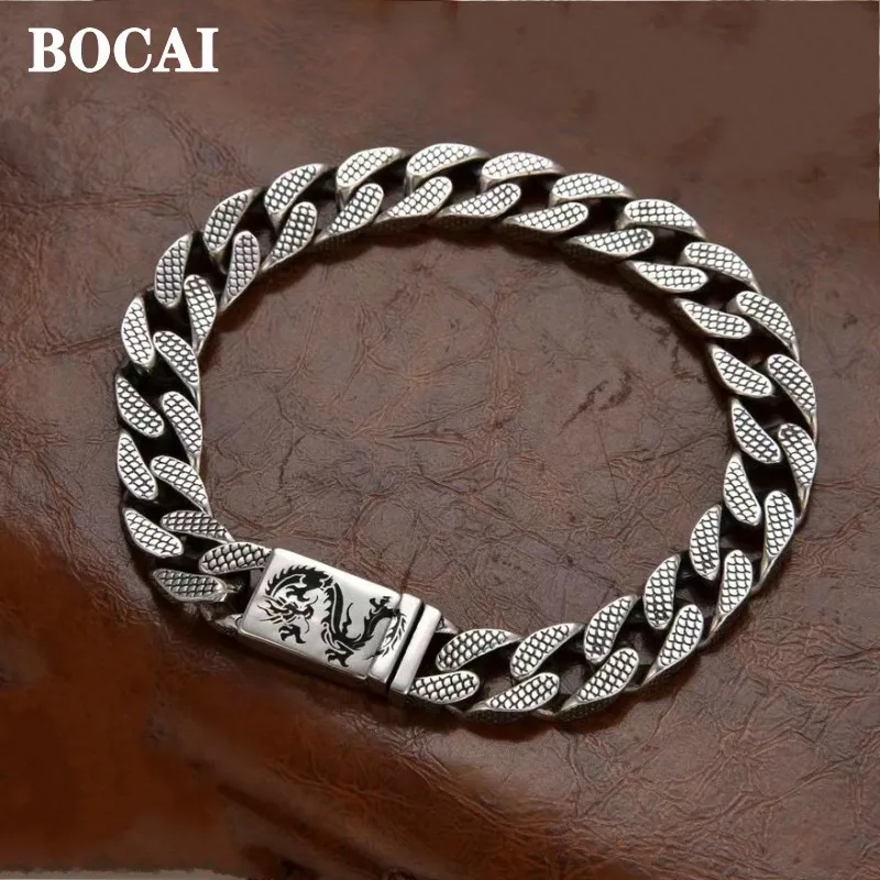 

BOCAI New 100% S925 Silver Dragon Cuban Chain Bracelet for Men Vintage Punk Hip Hop Fashion Jewelry Accessories Dropshipping