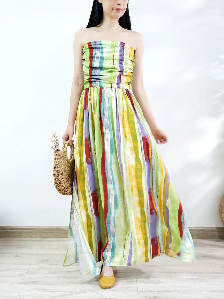 

TIYIHAILEY Long Maxi Summer Women Ladies Dress Sleeveless Fashion Striped 2025 Cotton New A-line Spaghetti Strap Ladies Dresses