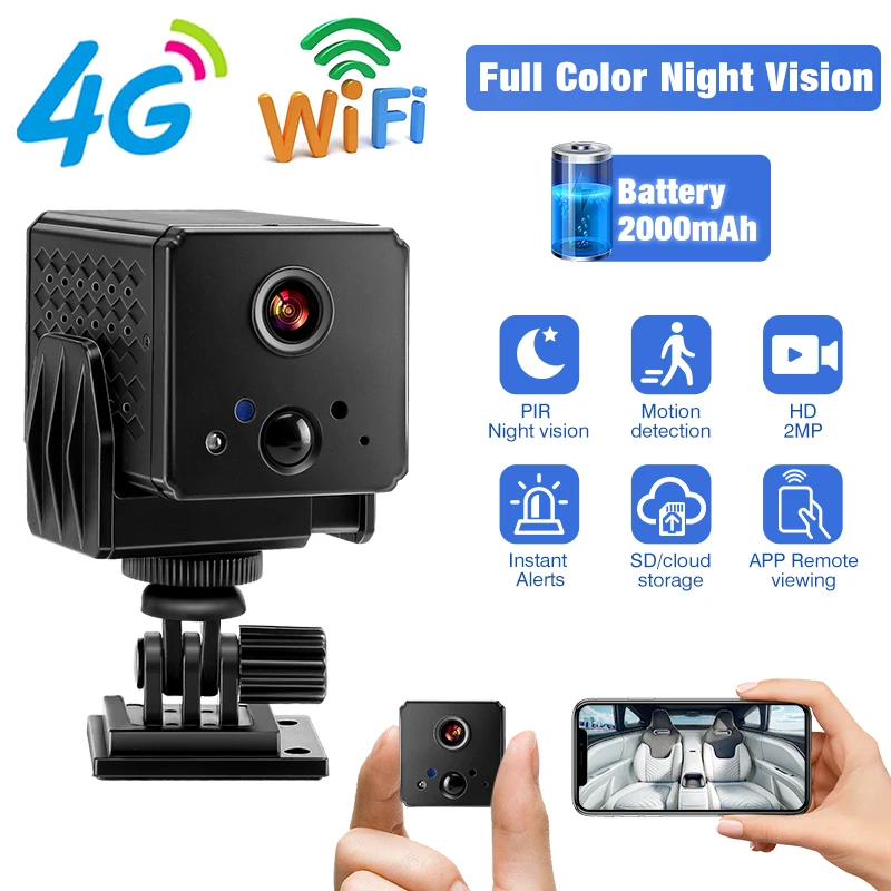 WiFi/4G SIM Card Camera,2MP F1.0 Aperture HD Night Vision PIR Human Detection Surveillance Mini Camera,2000mAh Wireless Camera