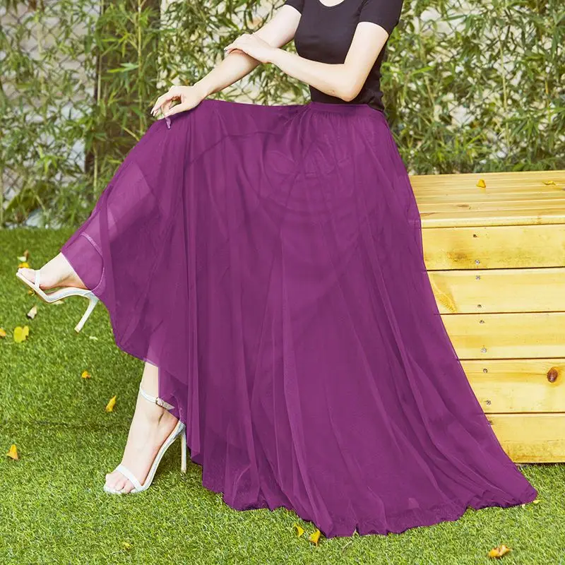 26 Colors Big Swing Mesh Skirt Women's Spring and Summer High Waist New Solid Long Skirt A-line Dance Skirt